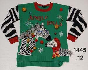 U.S.A Sweaters Holiday (Small) Green Zebra Xmas Ugly Sweater